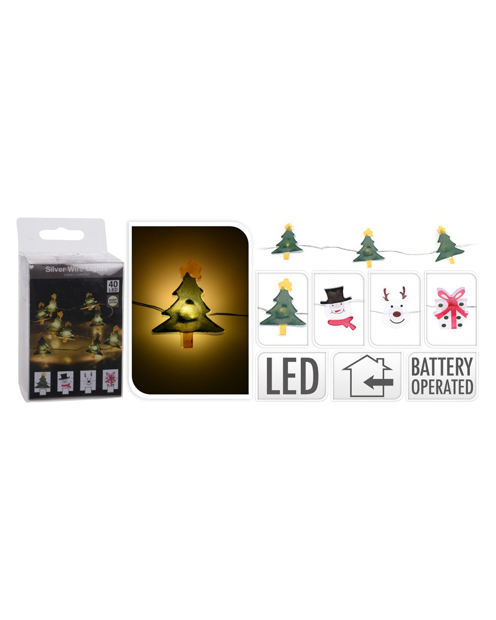 Homesmiths Christmas LED Silverwire with Deco 40 LED Warm White