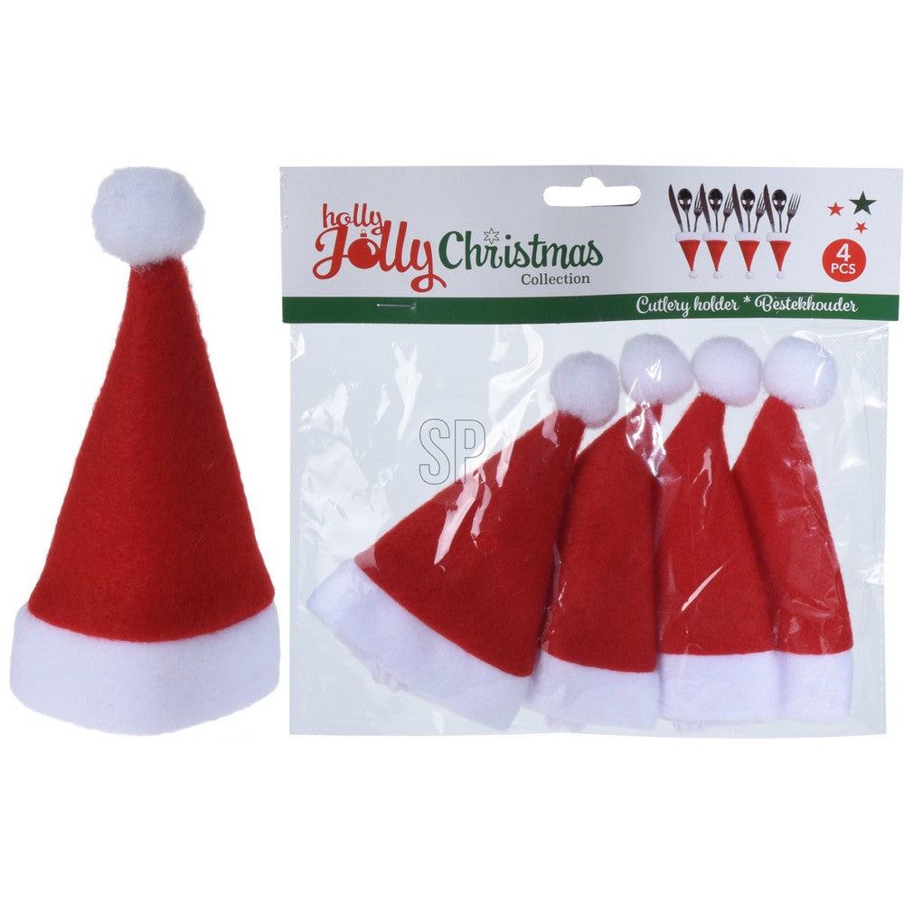Koopman Cutlery Holder 4 pcs – Santa Hat Design, Christmas Holiday Tableware, Festive Seasonal Dining Accessory, Xmas Kitchen Decor, Holiday Party Essentials