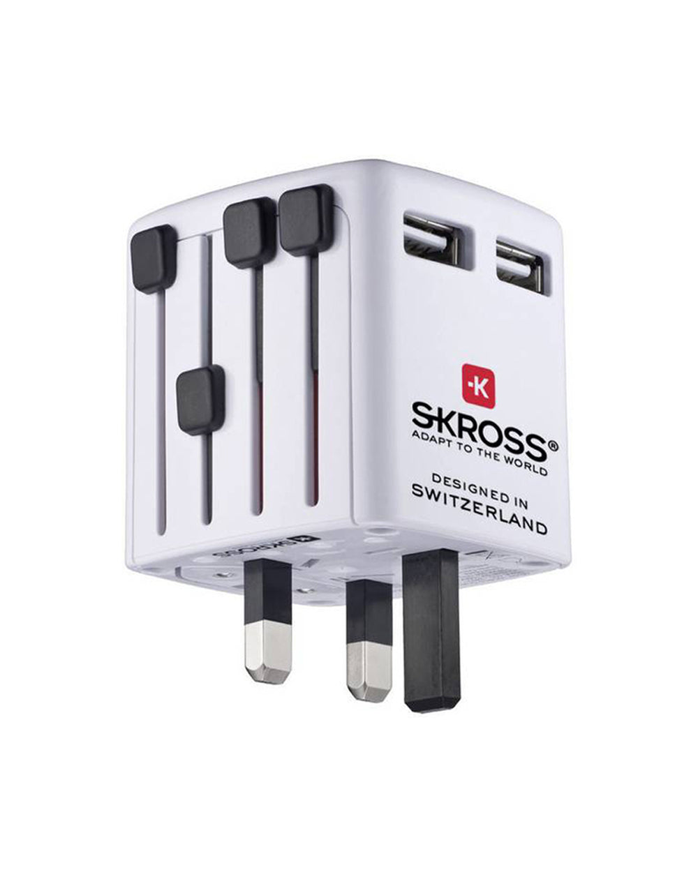 SKROSS World Wall Charger 4 Plug 2 Port 2.4A to Euro Plug USB Charger Adapter White