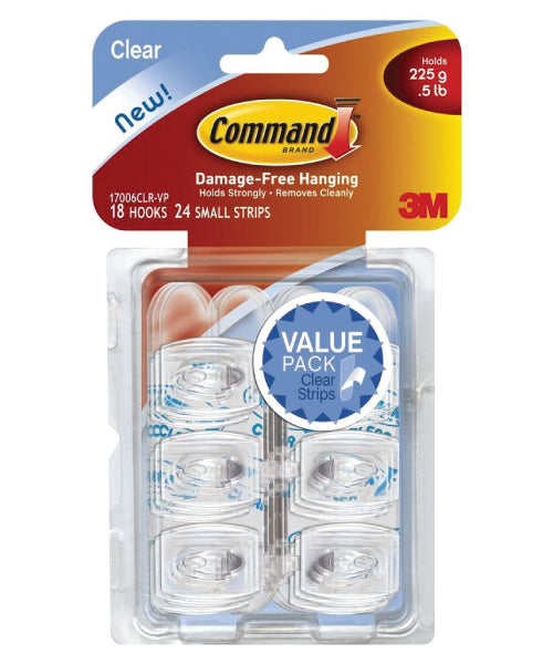 Command 18 Pack Clear Mini Hook