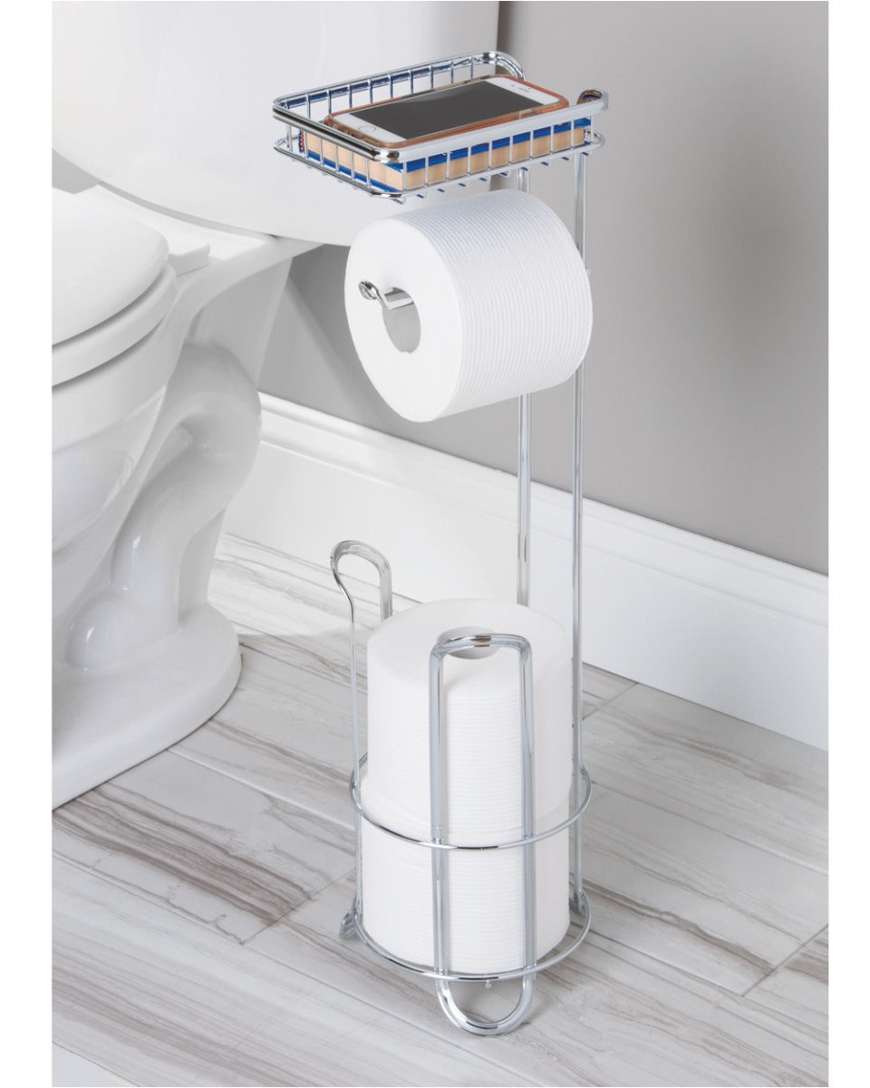 Interdesign York Lyra Roll Stand Plus with Shelf Chrome