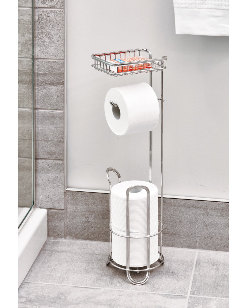 Interdesign York Lyra Roll Stand Plus with Shelf Chrome