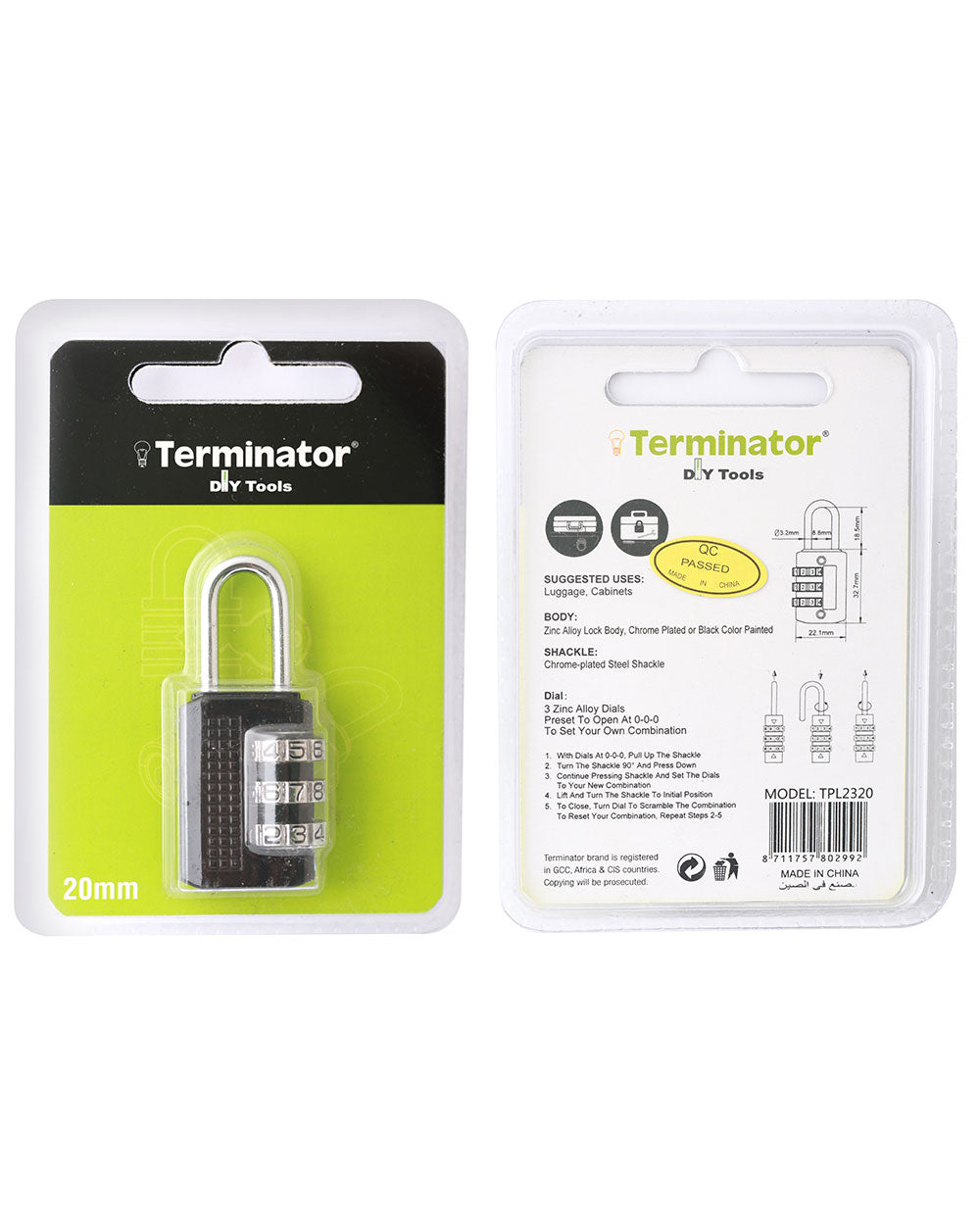 Terminator Pad Lock 20mm Black