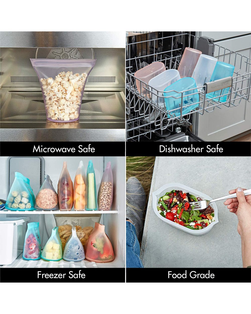 Zip Top 16oz Reusable Silicon Food Storage Small Bag Dish Teal