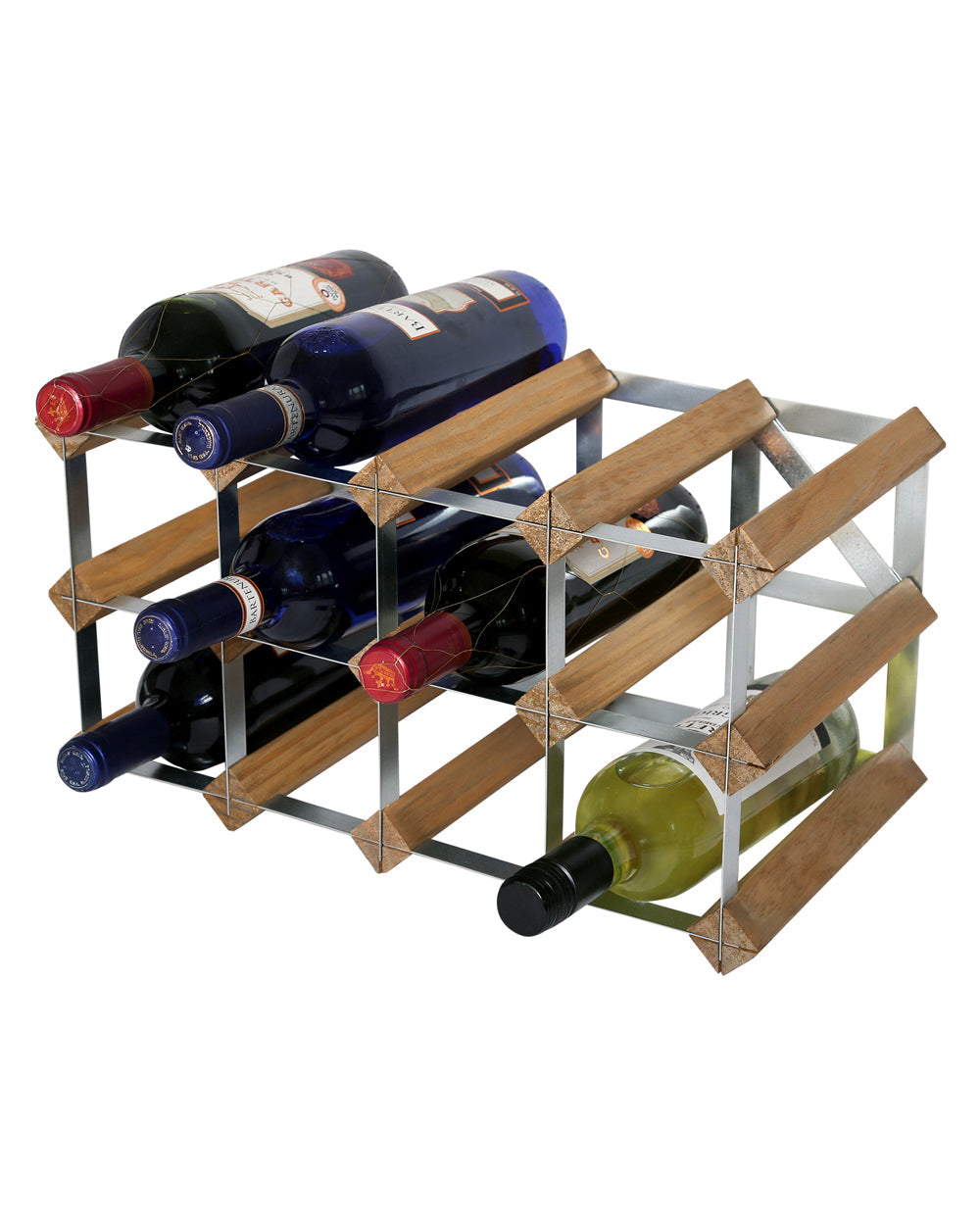 RTA Galvanized Steel & Light Oak Assembled 12 Bottel Wine Rack