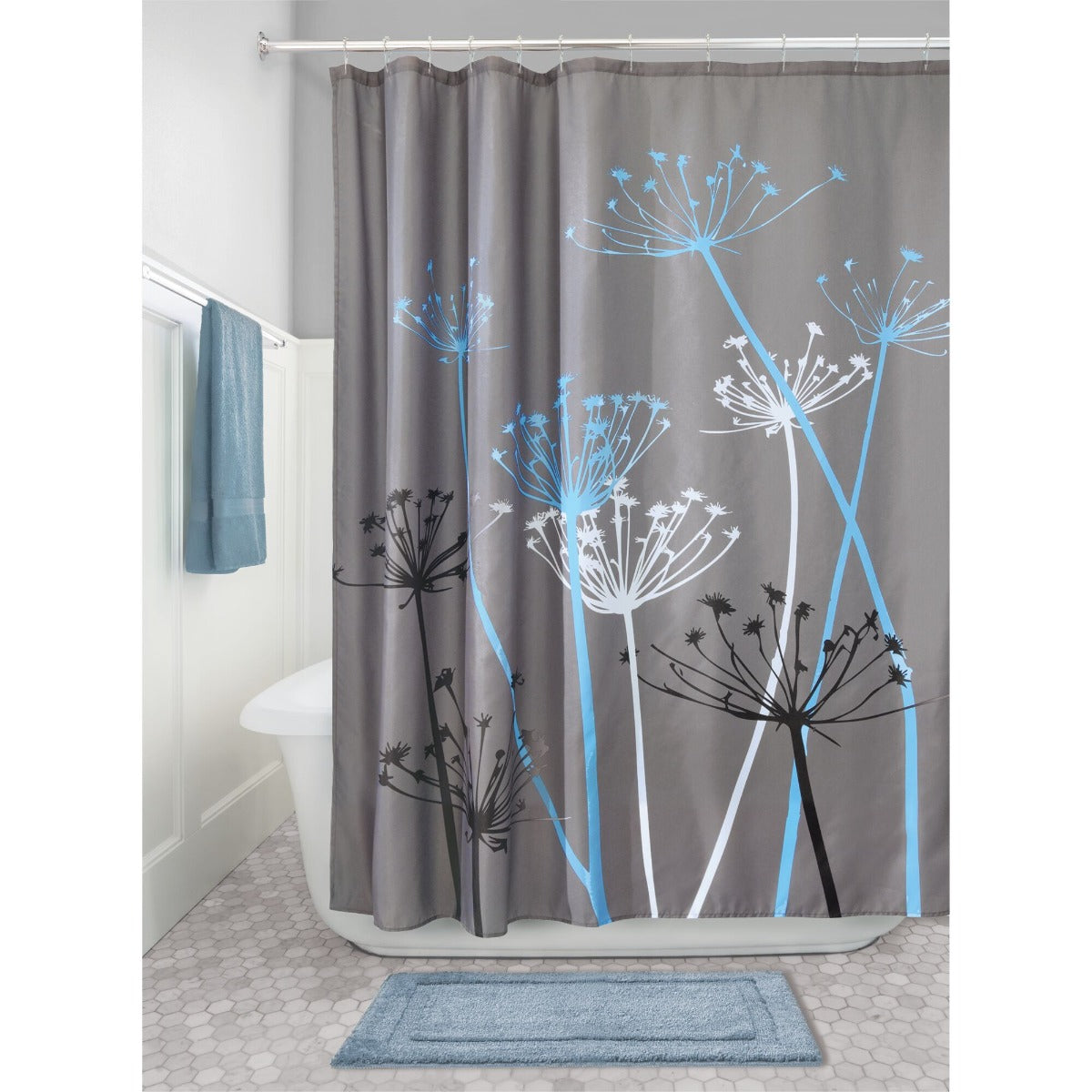 iDesign Thistle Short Curtain Gray & Blue