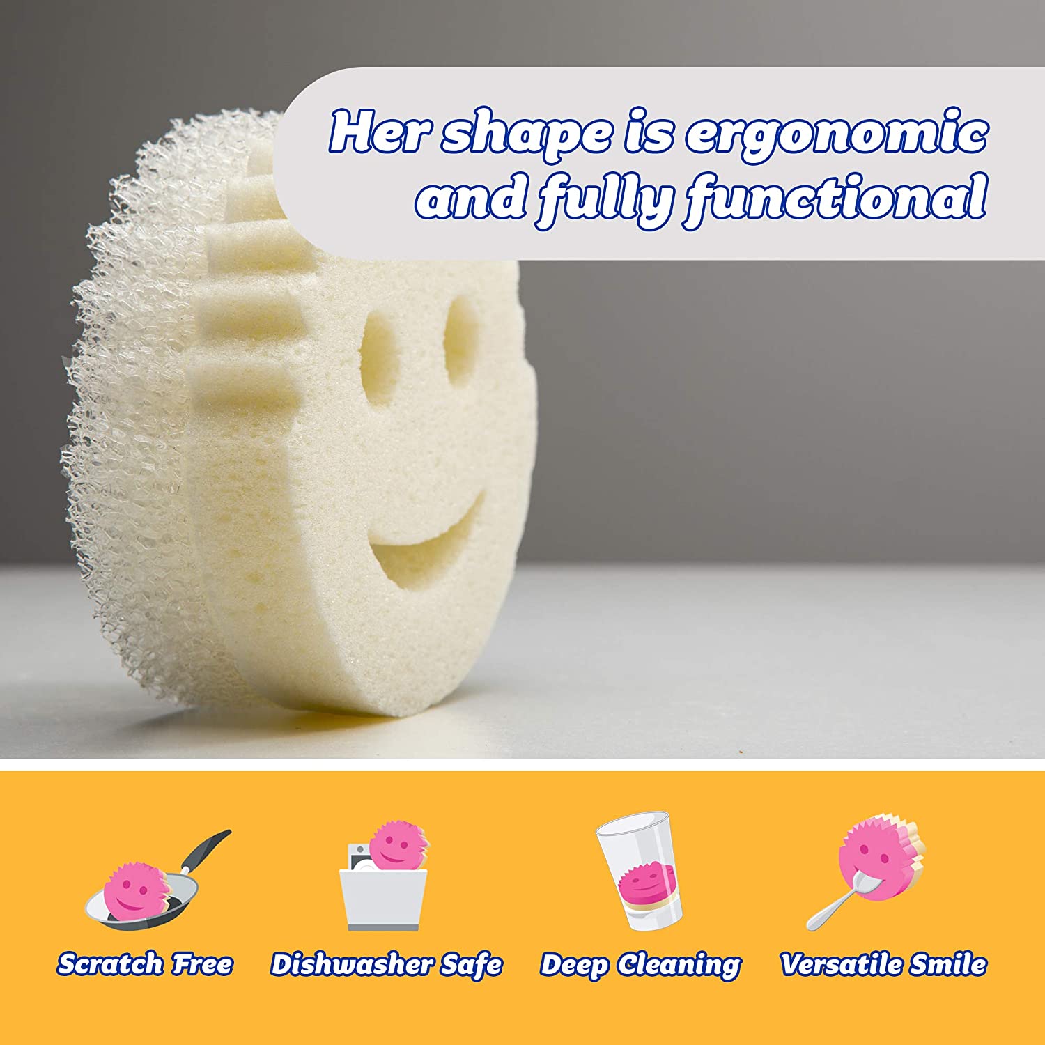 Scrub Daddy Scrub Mommy, Dual-Sided Scrubber & Sponge, Dye/Scratch Free White