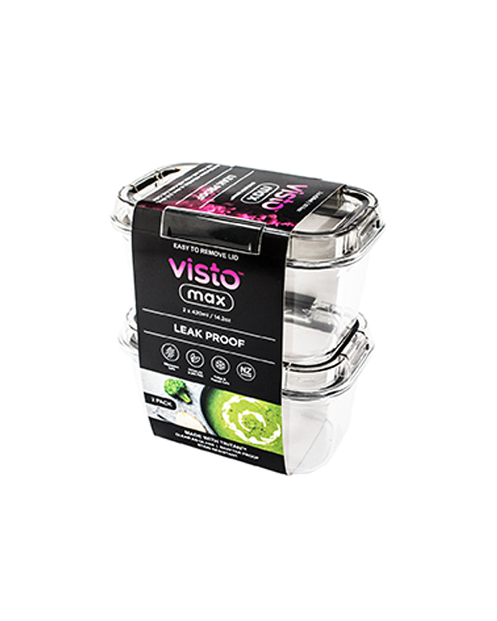 Visto Max 420ML Rectangle Storage Container Twin Pack with Clear Base & Lid