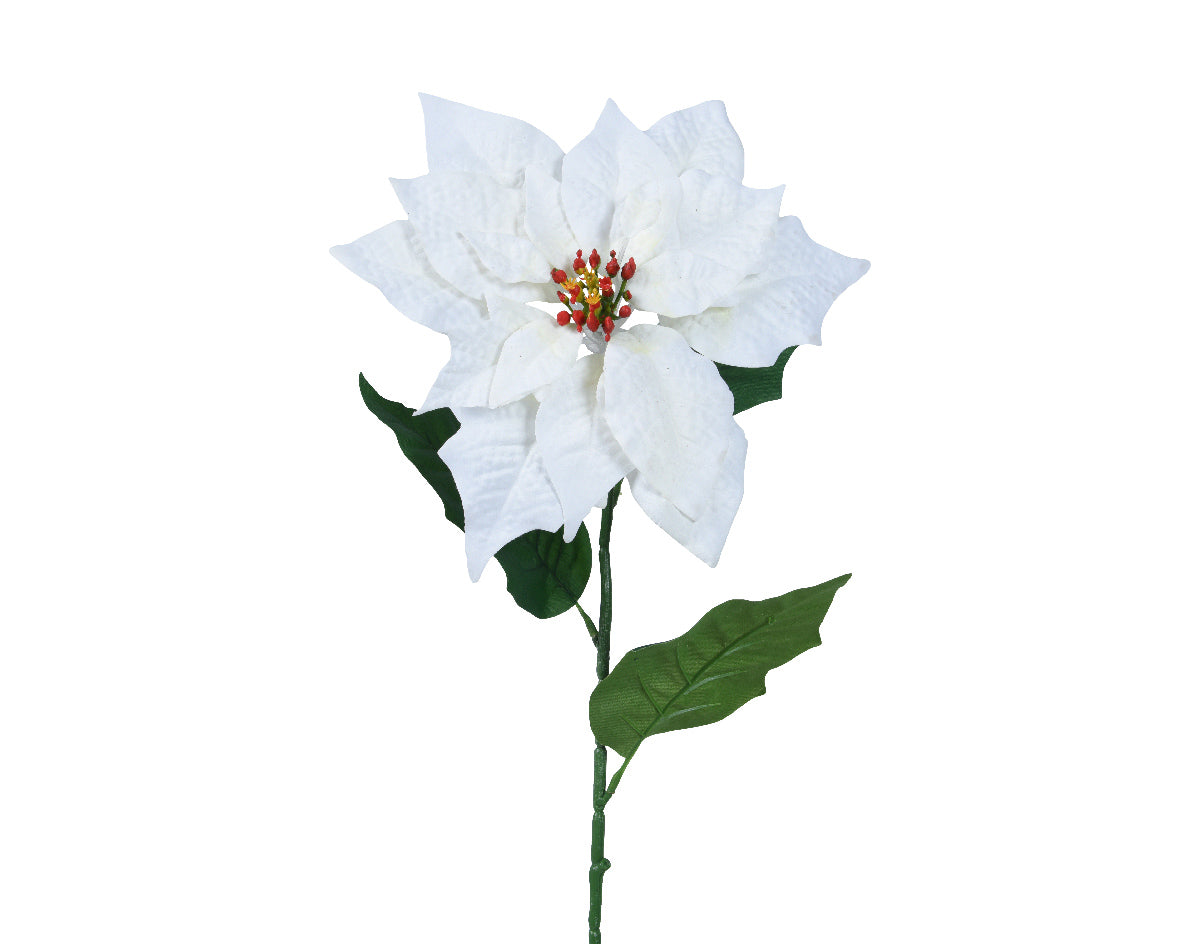 Homesmiths Poinsettia On Stem Polyester Leaves Off White