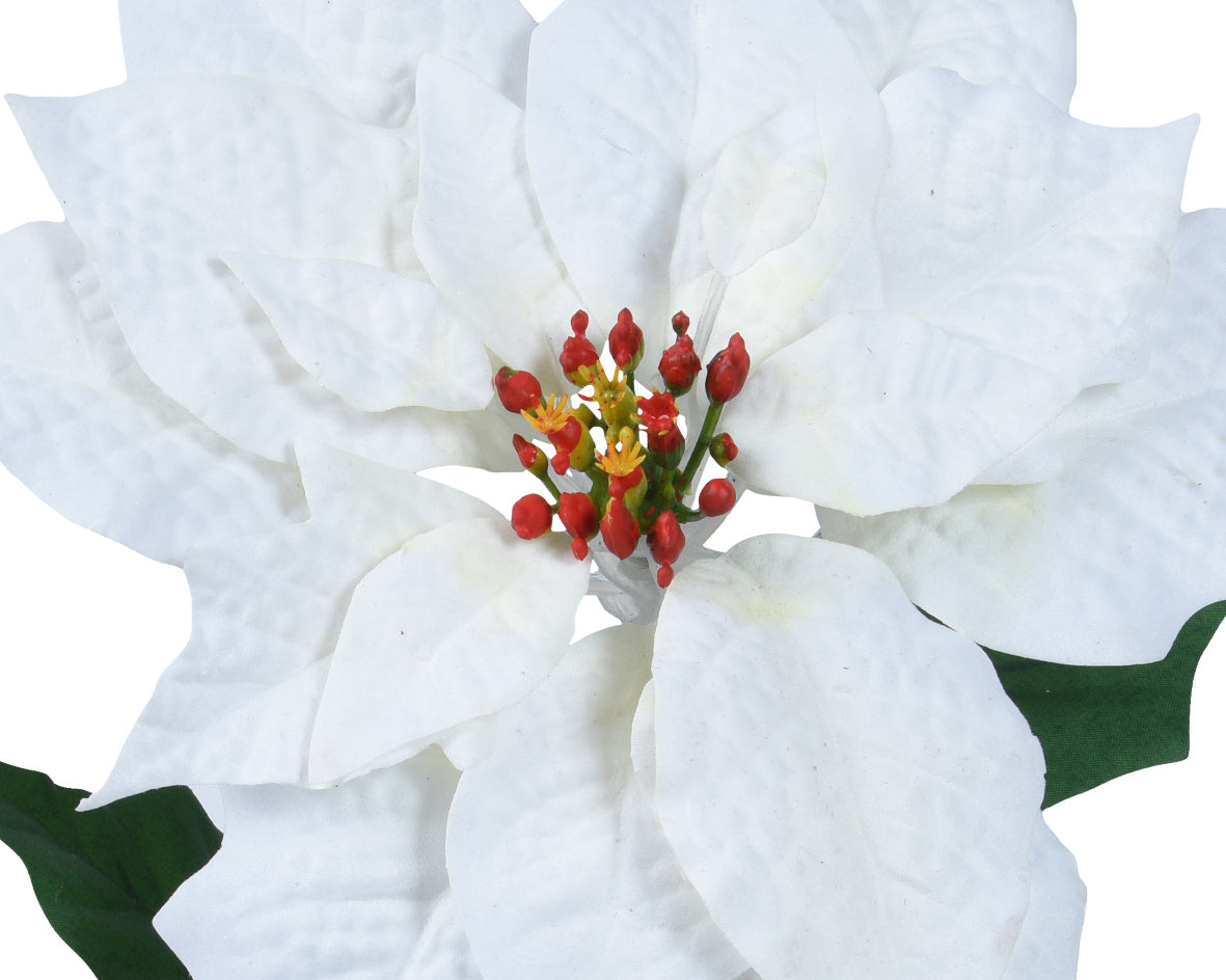 Homesmiths Poinsettia On Stem Polyester Leaves Off White