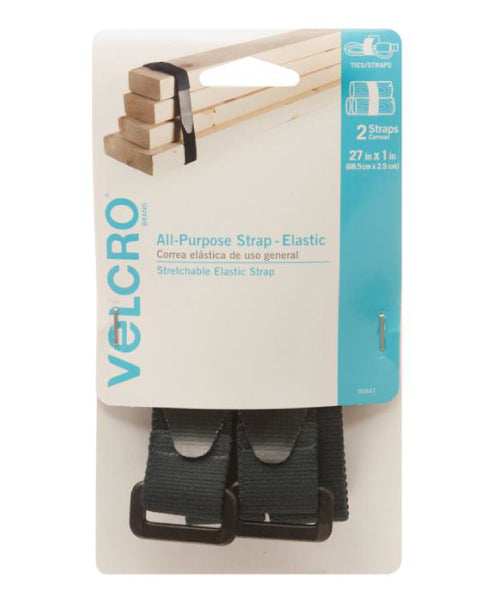 Velcro 2Pack 1X27 Inches Black Velcro All Purpose Elastic Strap