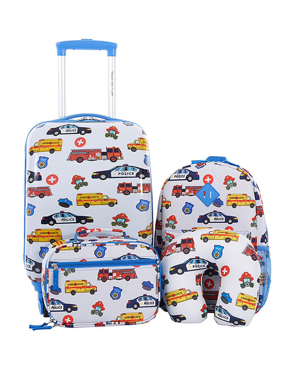 Travelers Club 5 Pieces Kids Luggage Set with 360Â° 4 Wheel Spinner System Fire Brigades