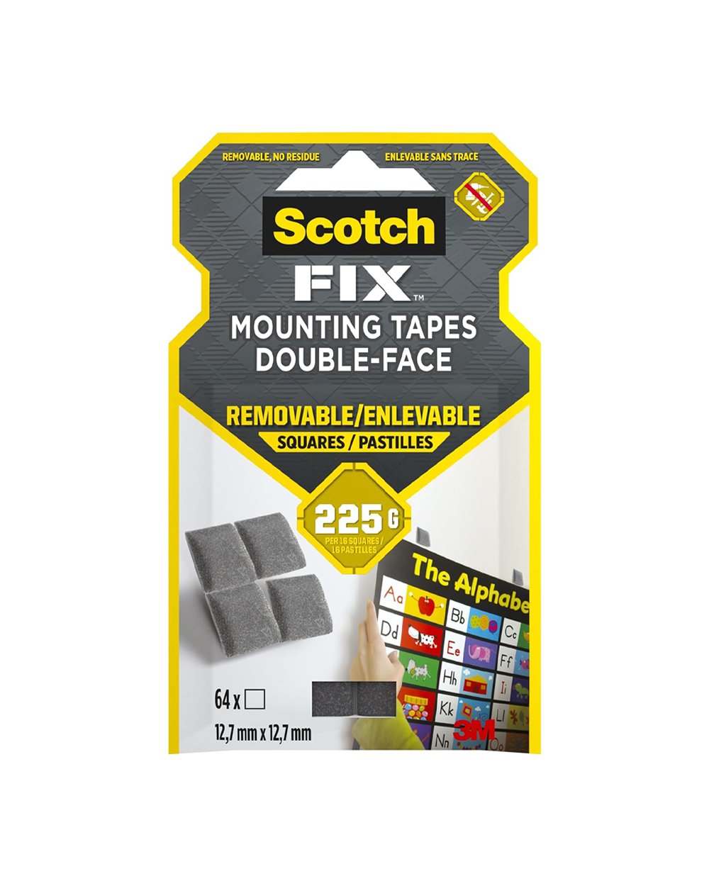 Scotch Removable Mounting Squares 64 Strips 12.7 x 12.7 mm 108-ST64-P