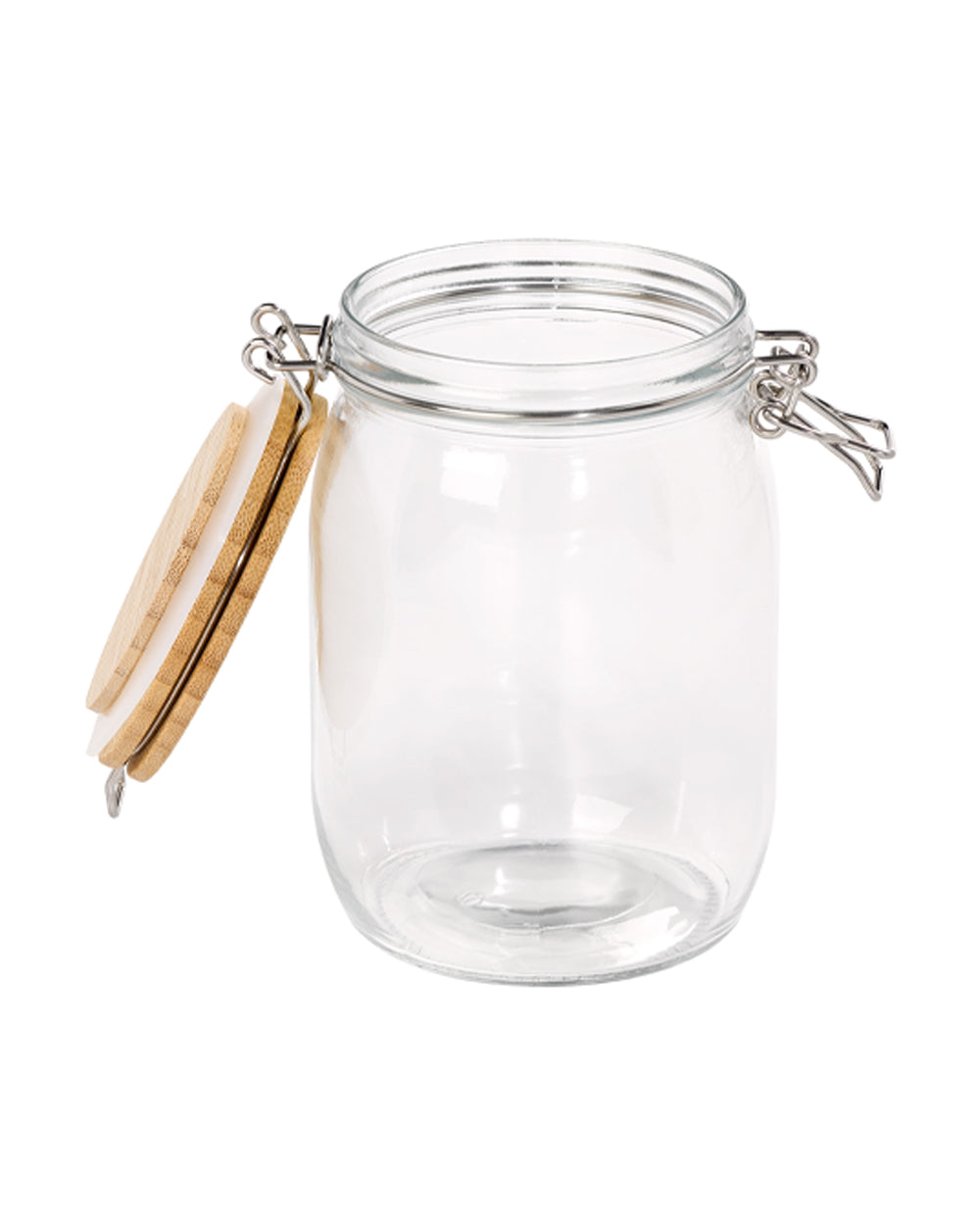 Tala 980ML Glass Jar with Bamboo Clip Top Lid Stainless Steel Clips & Clear Silicone Seals