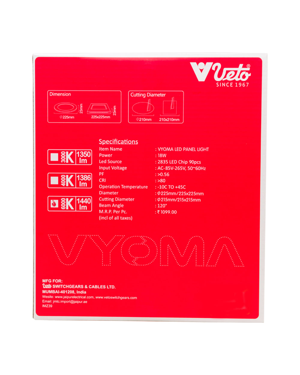 Veto Led 18W Square Day Light