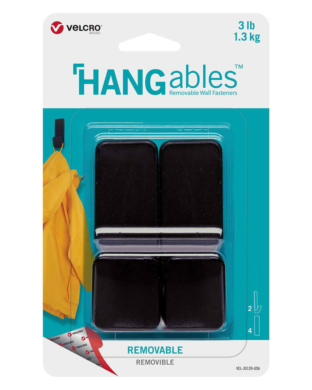 VELCRO HANGables Medium Removable Wall Hooks 2 Count Black