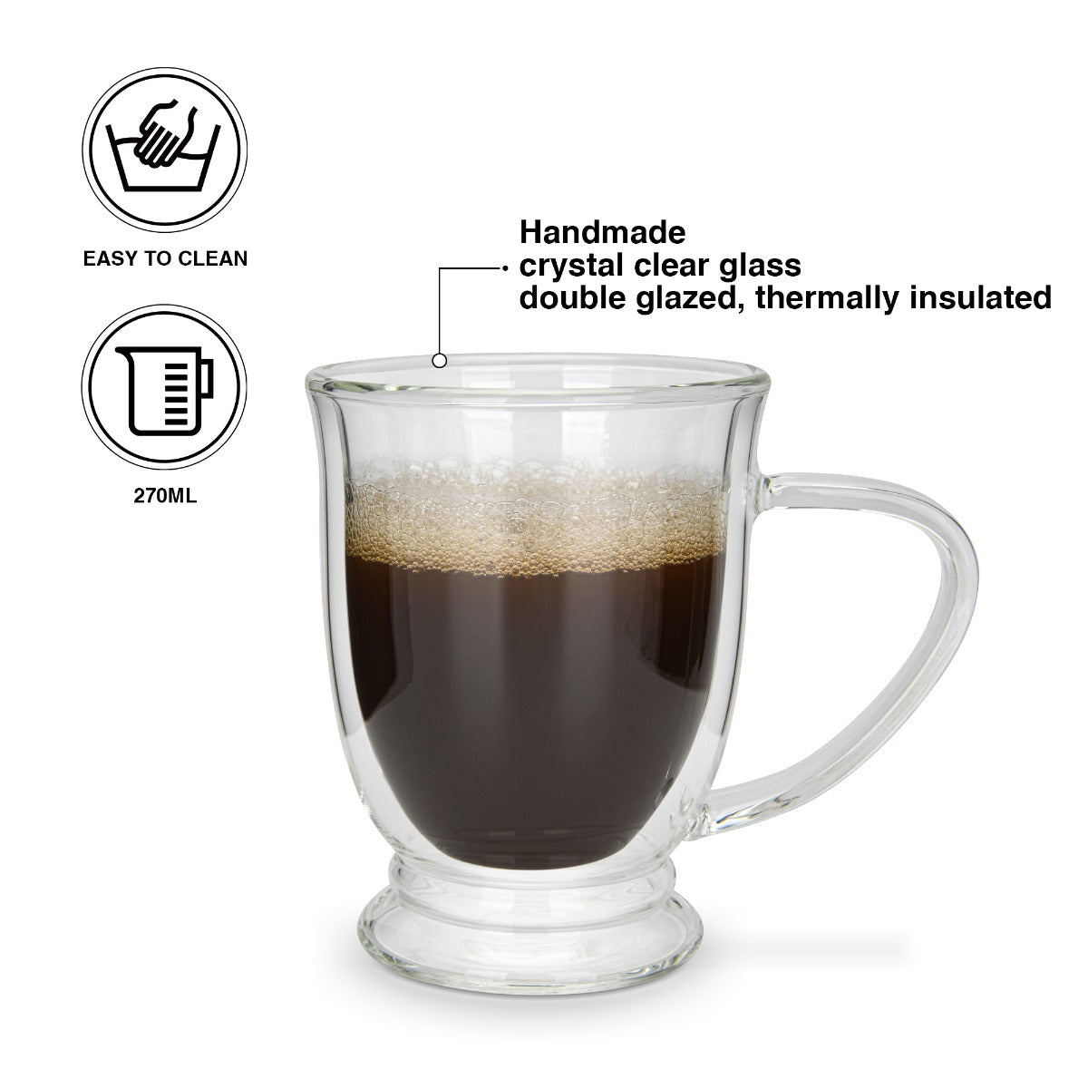 Fissman Set of 2 Double Wall Mugs 270ML Borosilicate Glass