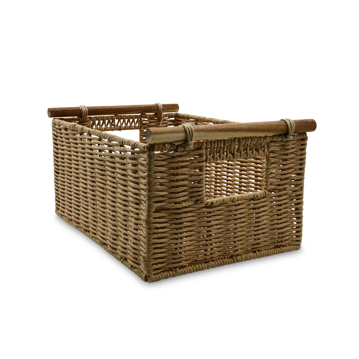 Homesmiths Small Storage Basket With Wooden Handle 35 x 24 x 16 cm Brown