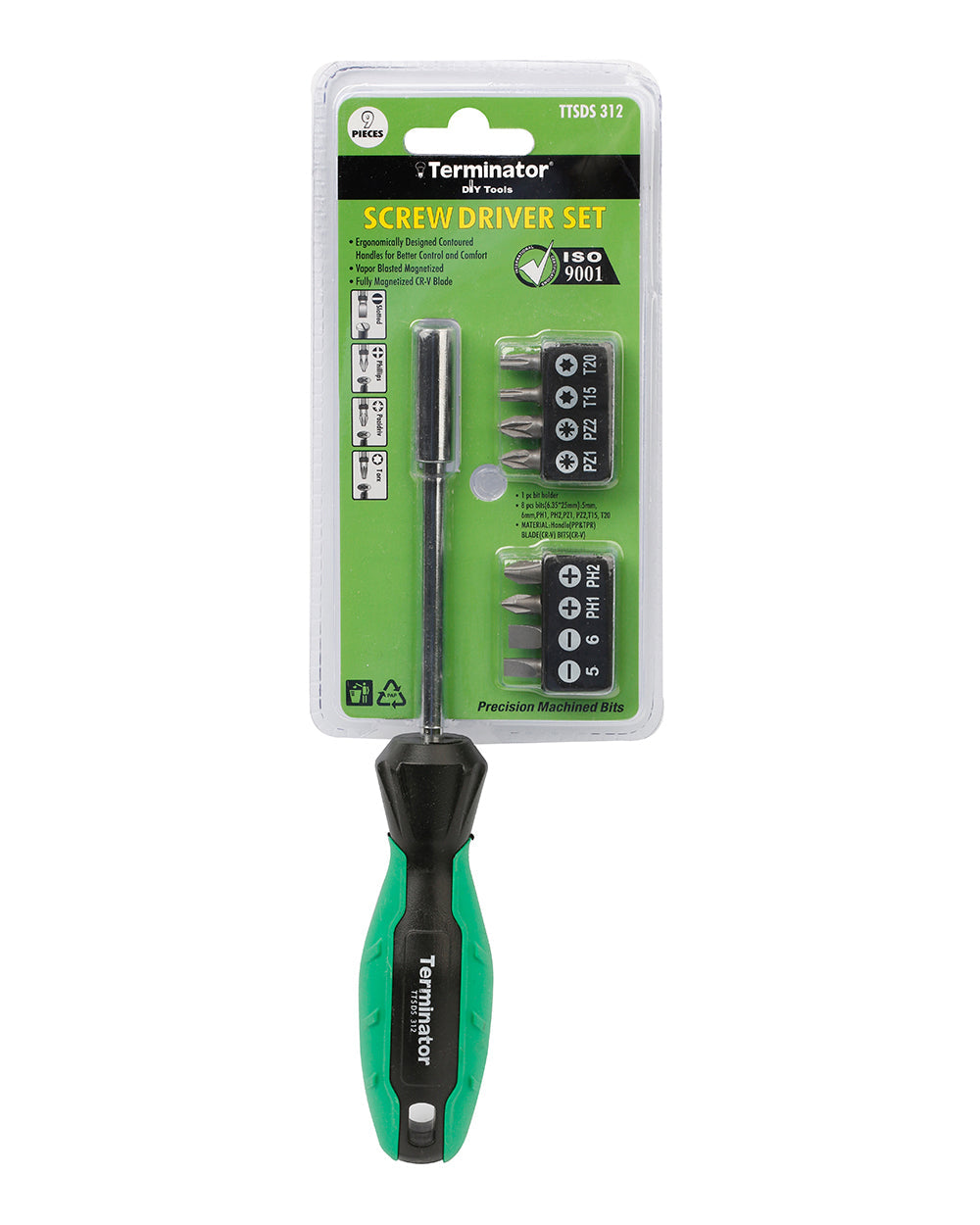 Terminator Screw Driver Set 9 Pieces 1 Bit Holders & 8 Bits