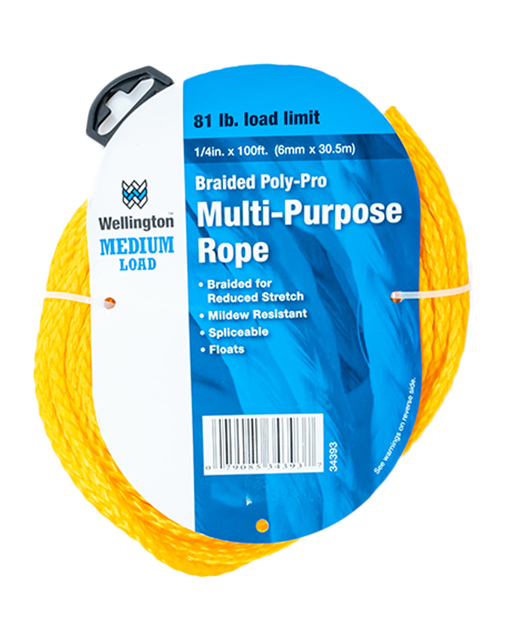 Wellington Cordage 1/4"x100' Yellow Poly Rope