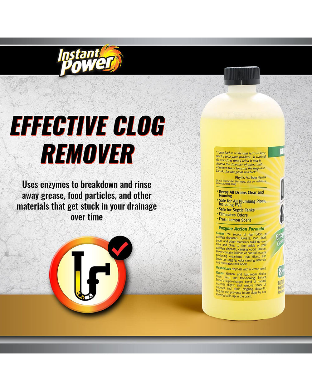Scotch Instant Power Disposal & Drain Cleaner, Lemon Scent 1 Liter