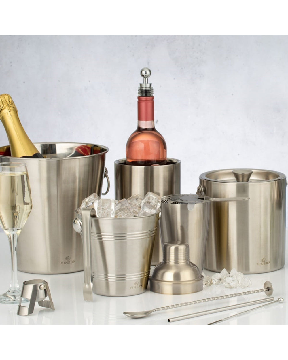 Viners Barware 1.5 Liter Silver Double Wall Ice Bucket