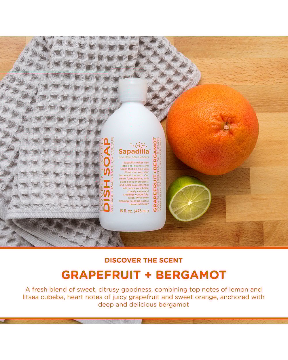 Sapadilla 16oz Dish Soap Grapefruit + Bergamot