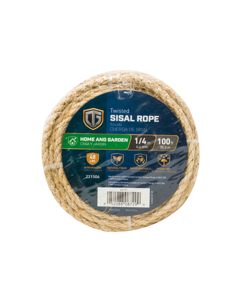 Tru-Guard Nat Sisal Rope 0.25 inch x 30.5 Meter