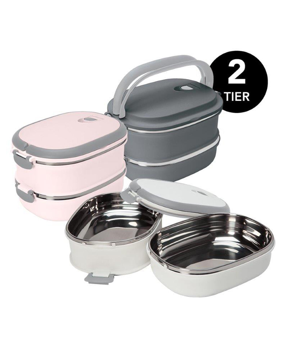 Simplify 50oz Oblong 2 Tier Stainless Steel Insulated Lunch Box Assorted 1 Pieces