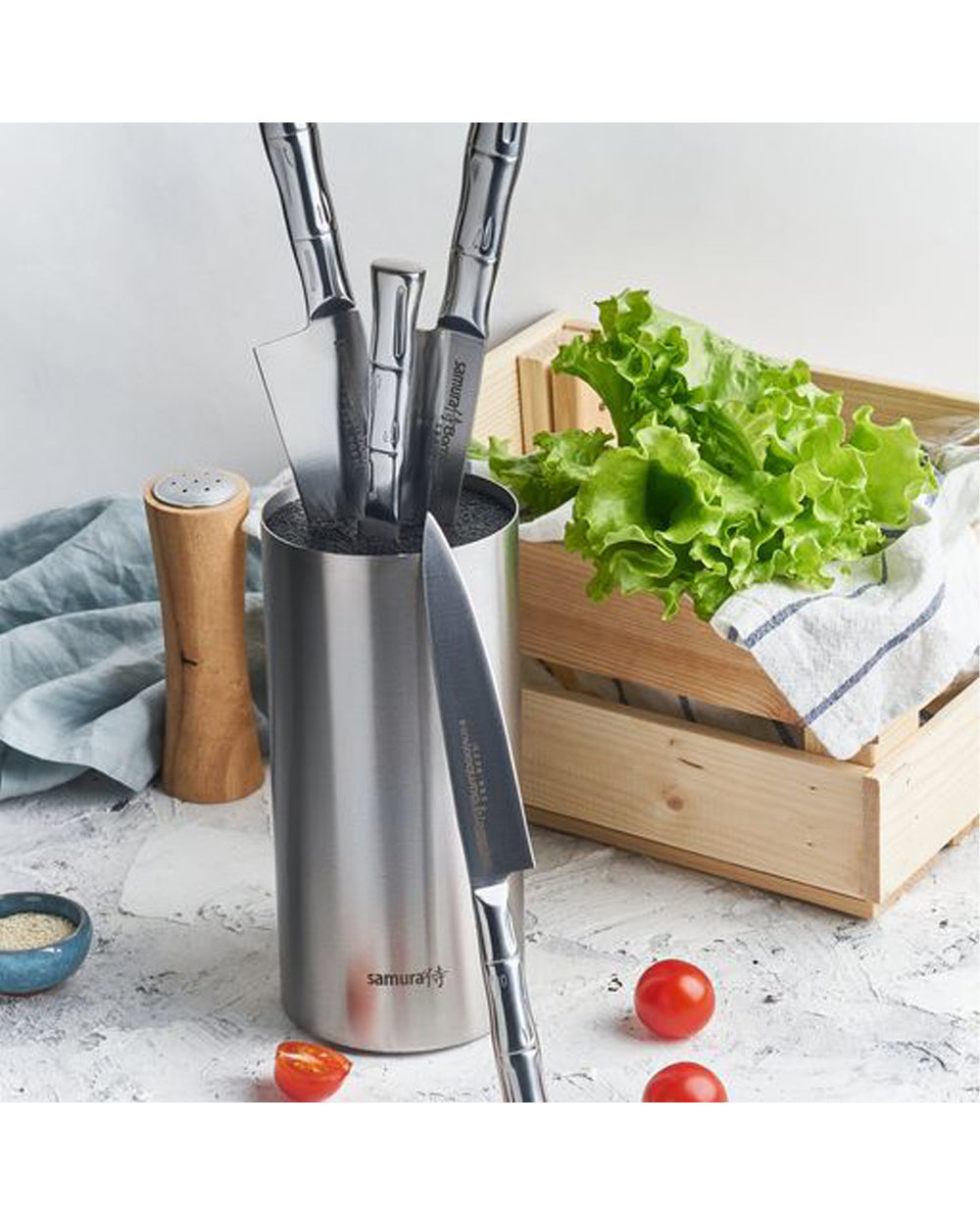 Samura Bamboo Knife Block with 4 Kitchen Knives Set