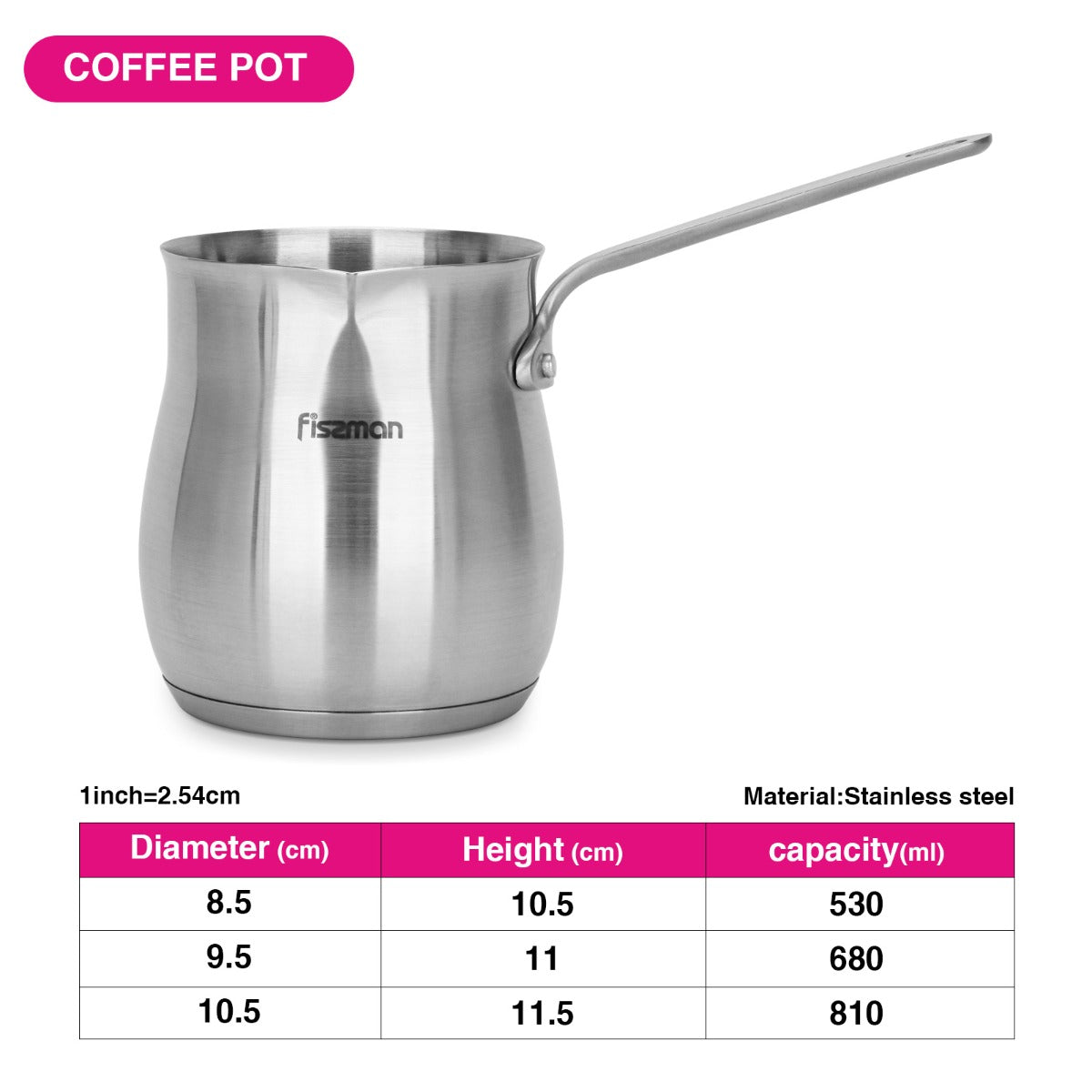 Fissman Turkish Coffee Pot 810ML with Induction Bottom Stainless Steel