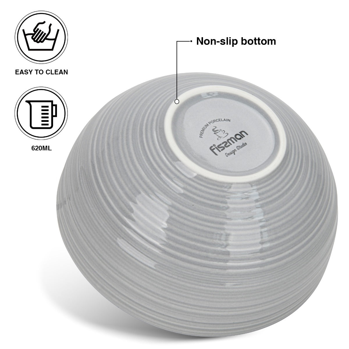 Fissman 2 Pieces Bowls Firmina Gray 14.5/620Ml New Bone China