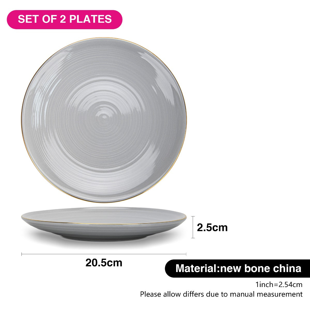 Fissman 2 Pieces Plates Firmina Gray 21Cm New Bone China