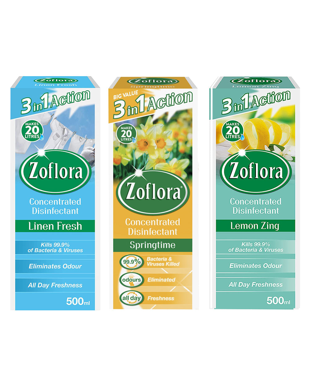 Zoflora Linen + Spring + Lemonzing 500ML Pack Of 3
