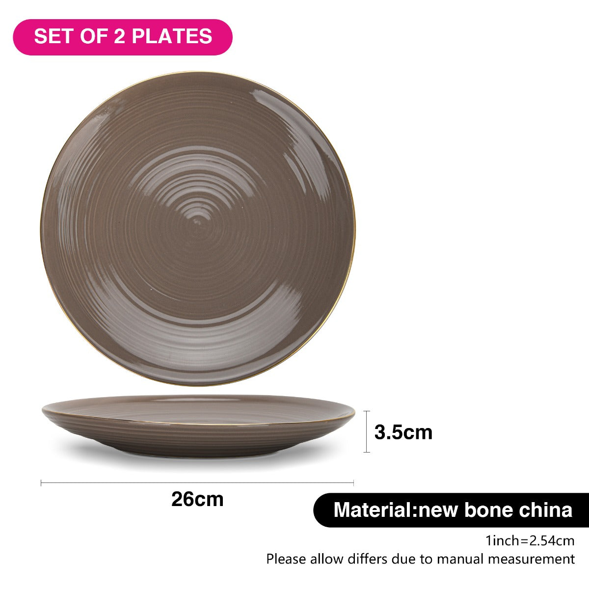 Fissman 2 Pieces Plates Firmina Brown 26Cm New Bone China