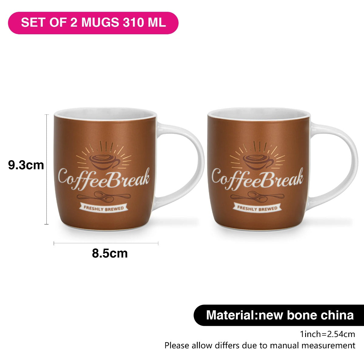 Fissman 2 Piece Mugs 310ML Coffee Break