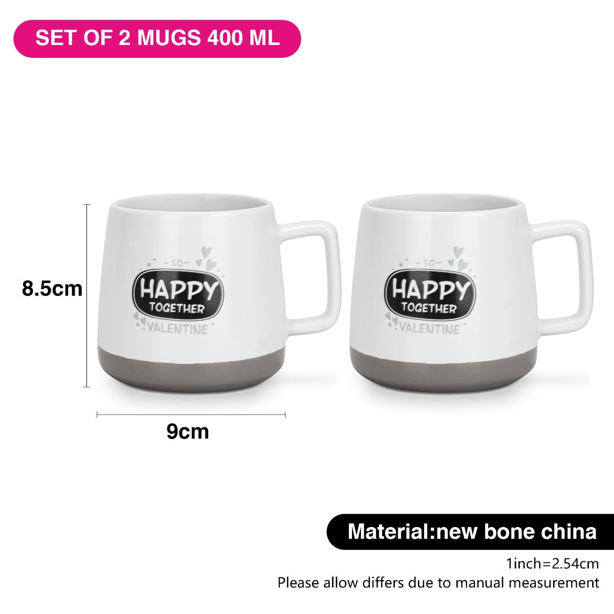 Fissman 2 Piece Mugs 400ML Happy Ever After