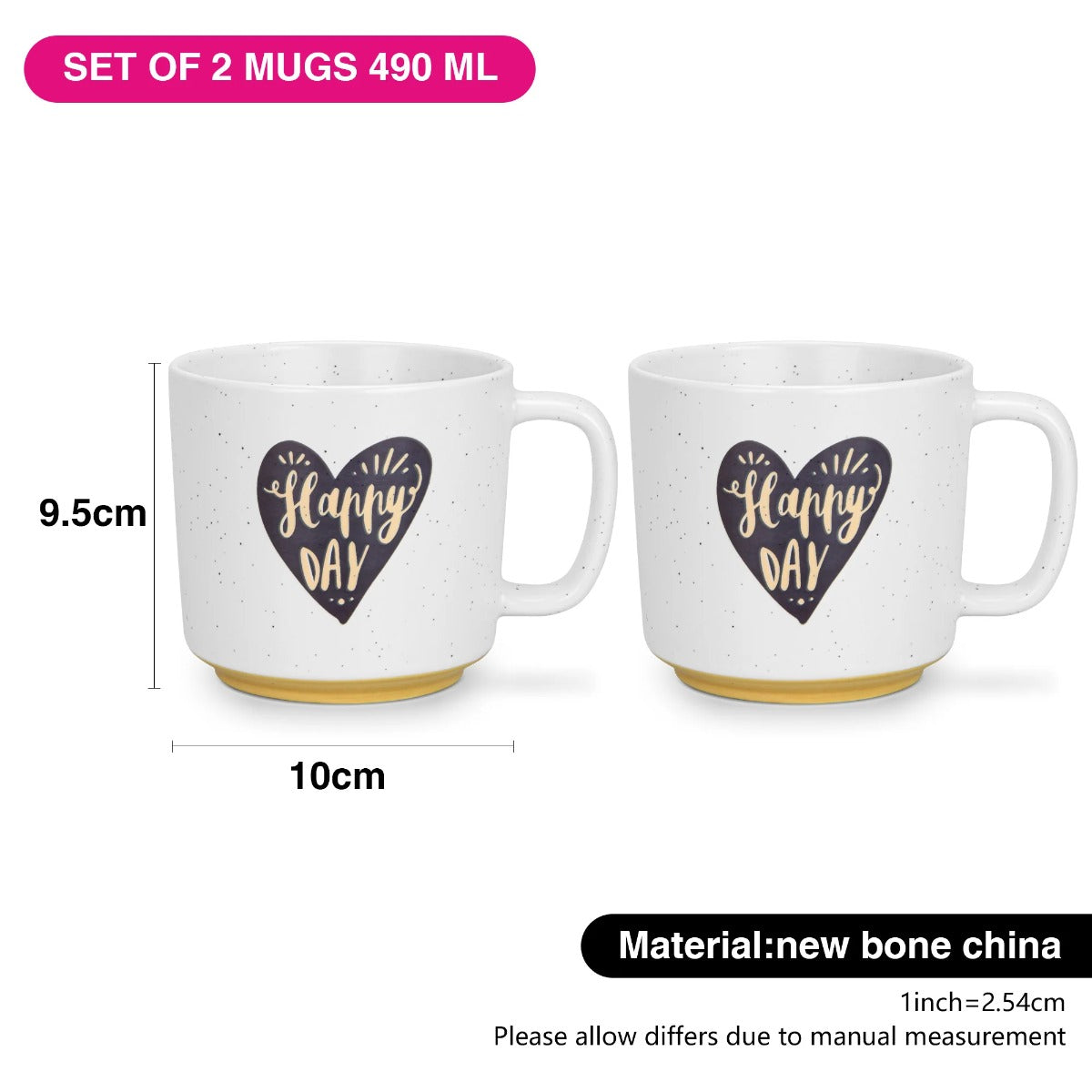 Fissman 2 Piece Mugs 490ML Happy Day With Heart