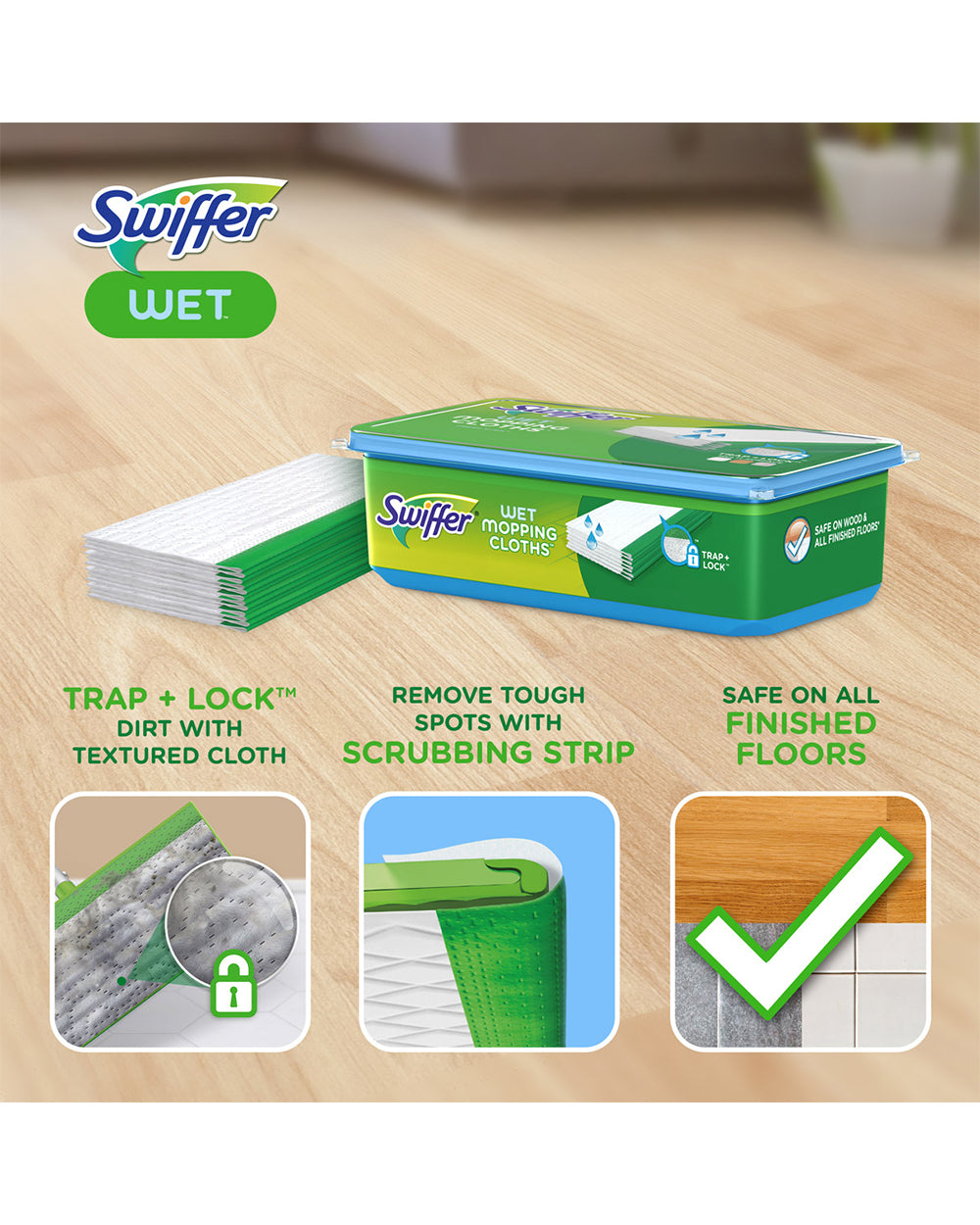 Swiffer Wet Mopping Floor Cleaning Cloths Febreze Lavender Pack Of 24