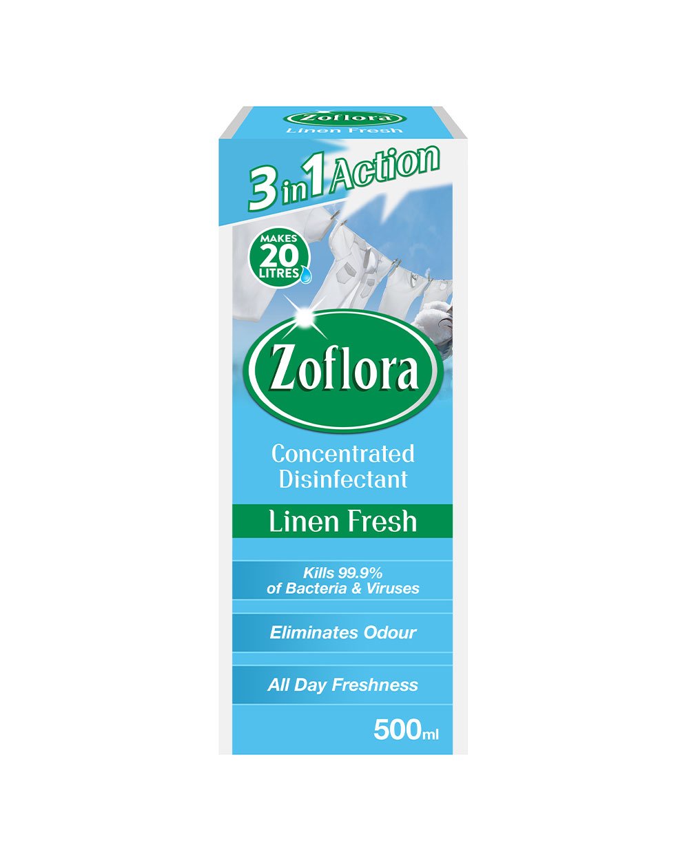 Zoflora, MultiPurpose Concentrated Disinfectant, Linen Fresh, 500ML