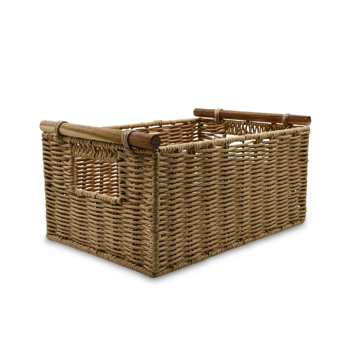 Homesmiths Small Storage Basket With Wooden Handle 35 x 24 x 16 cm Brown