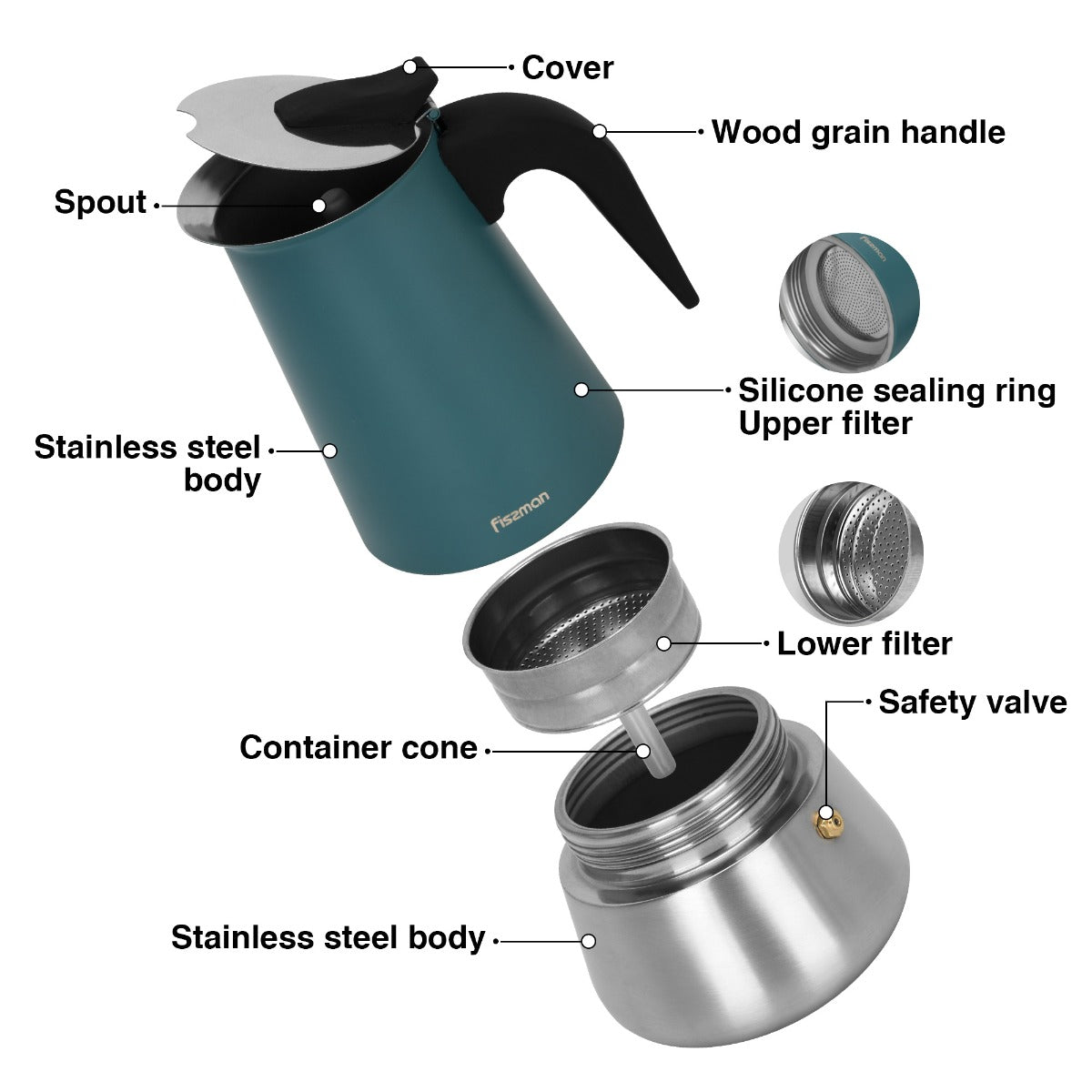 Fissman Stovetop Espresso Maker 450 ML For 9 Cups