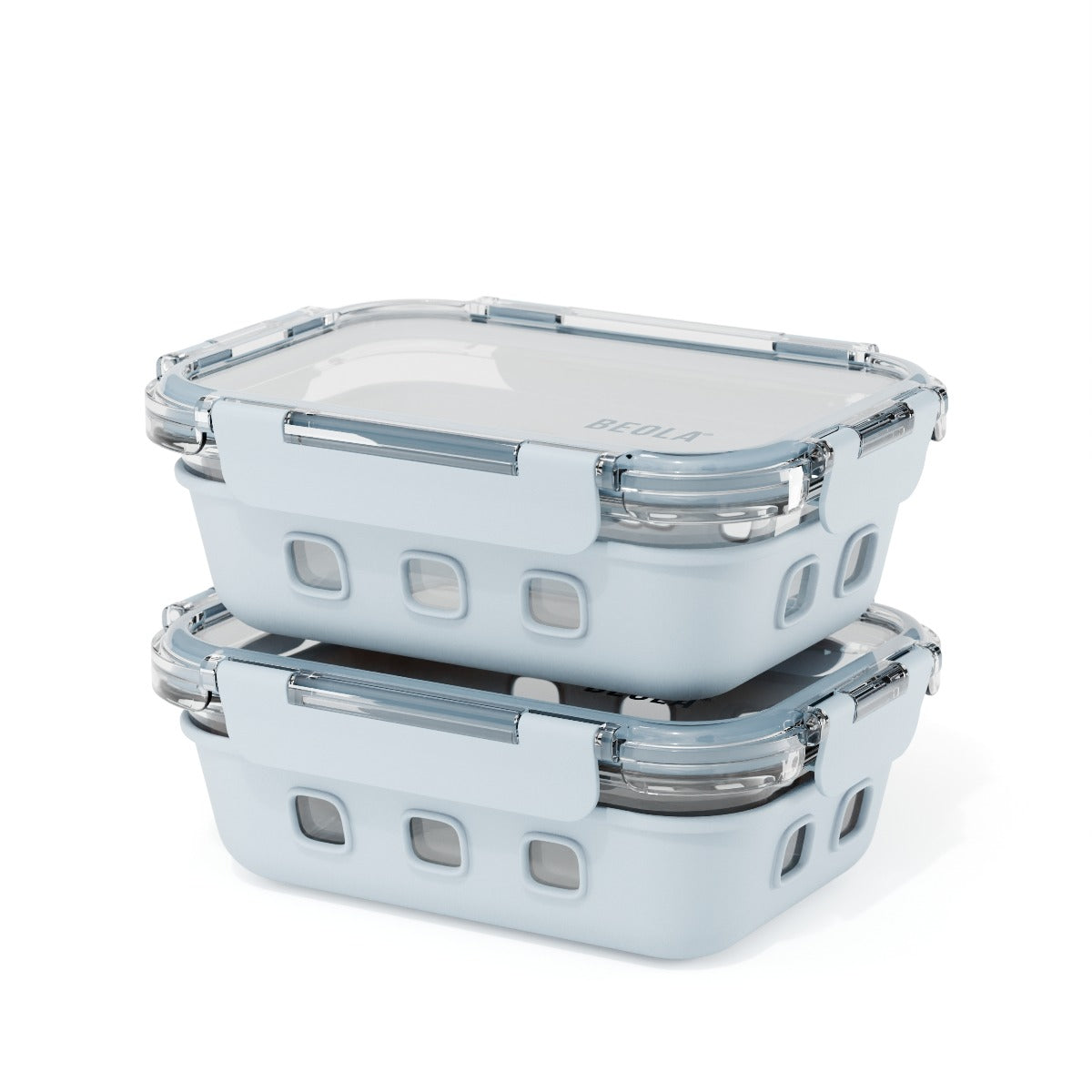 Beola Set Of 2 Glass Food Storage Containers With Silicone Protective Sleeve,  640Ml Ice Blue