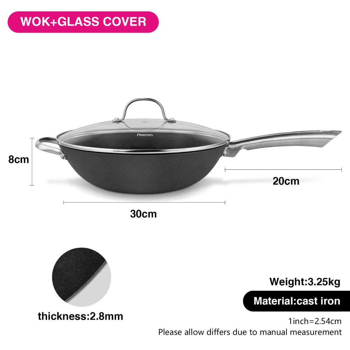Fissman Wok Pan Melita 30 x 8cm with Glass LID