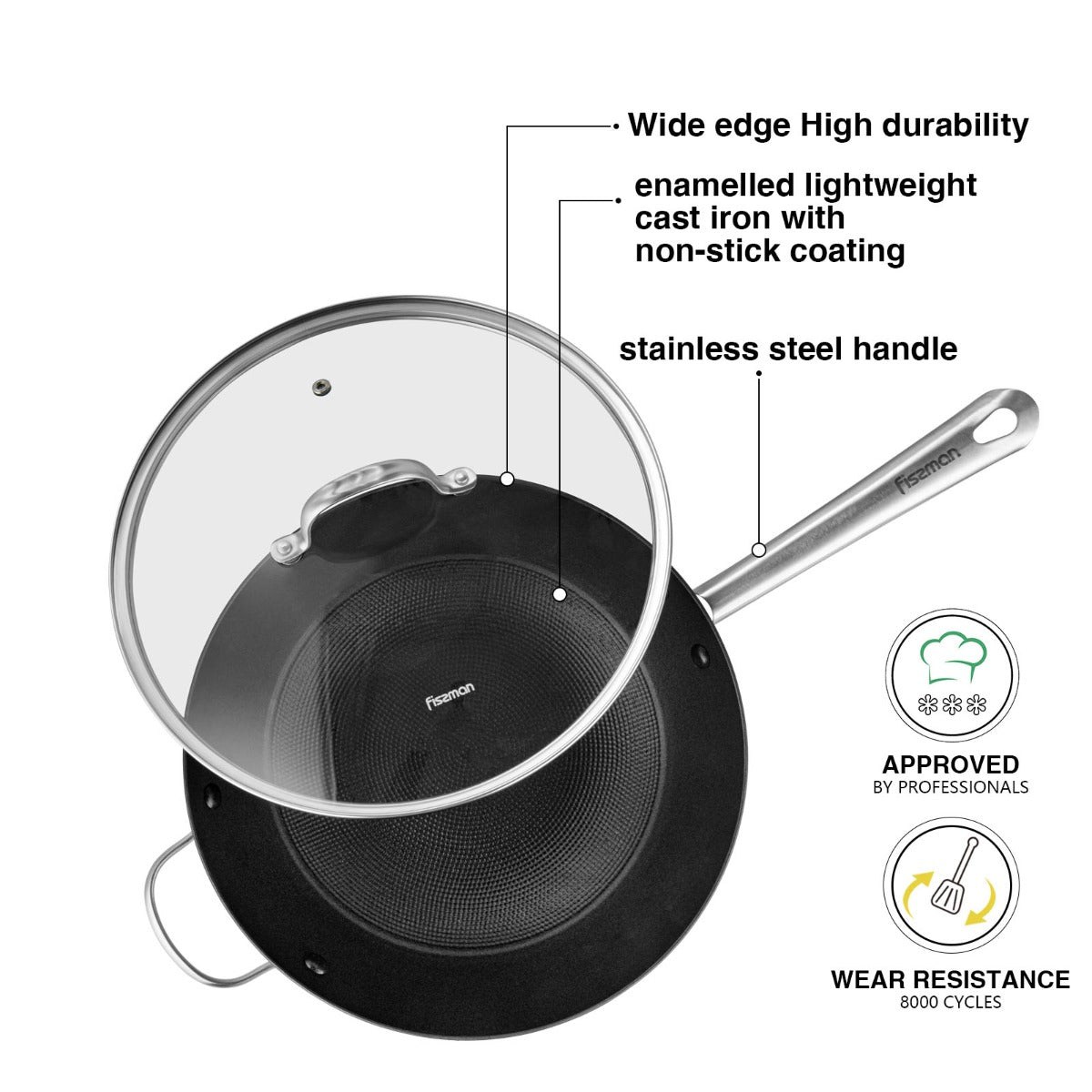 Fissman Wok Pan Melita 30 x 8cm with Glass LID