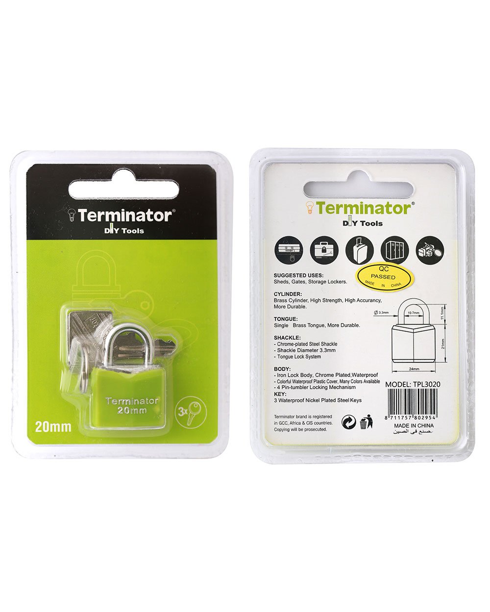 Terminator Pad Lock 20mm Green