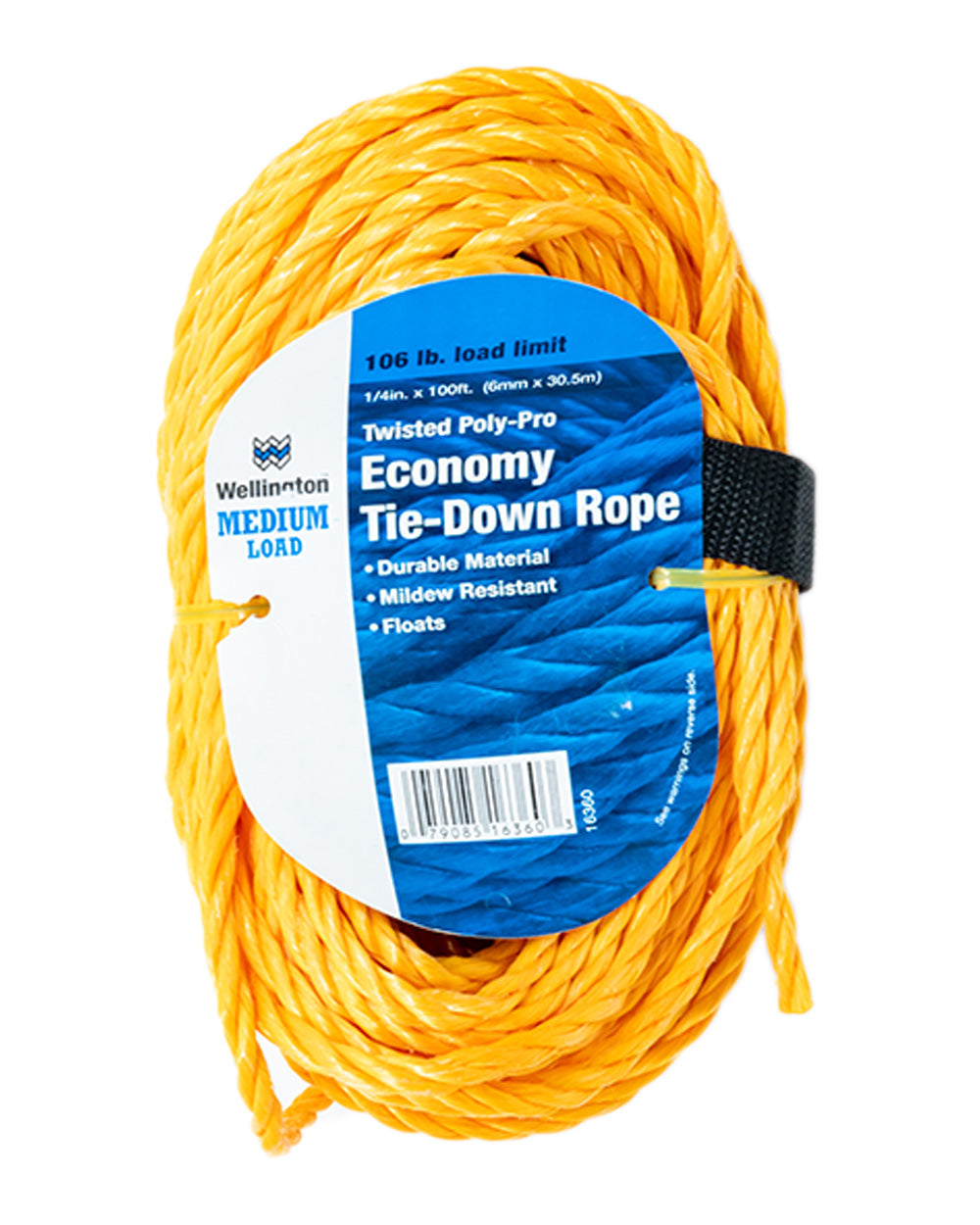 Wellington Cordage 1/4"x100' Yellow Poly Rope