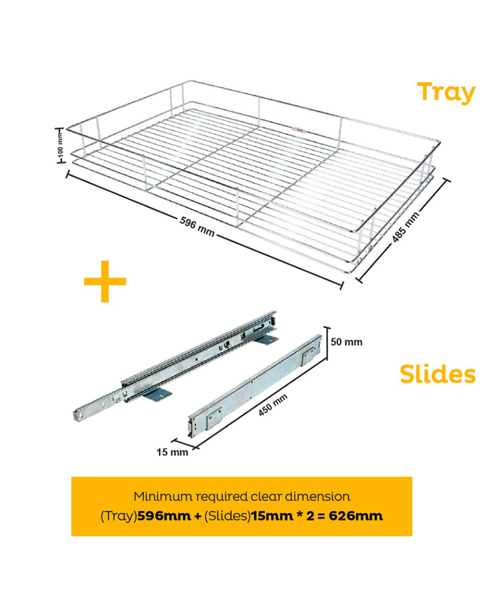 Tansel Pantry Pull Out Drawer with Slides - L 596 x H 100 x W 485 mm