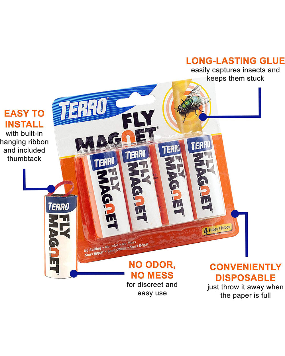 Terro T510 Fly Magnet Sticky Fly Paper Trap Pack of 4 White