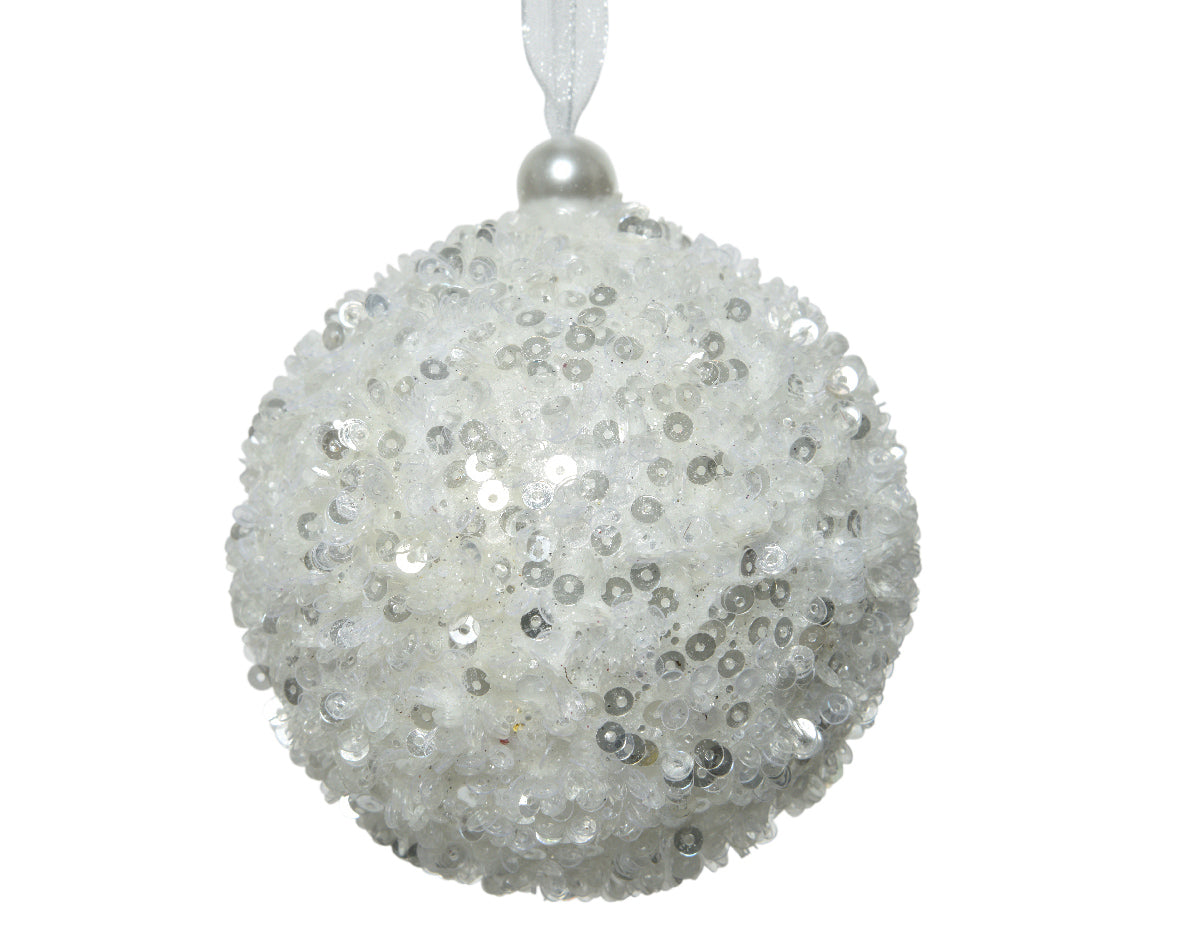 Homesmiths Bauble Foam Sequins Winter White 8cm
